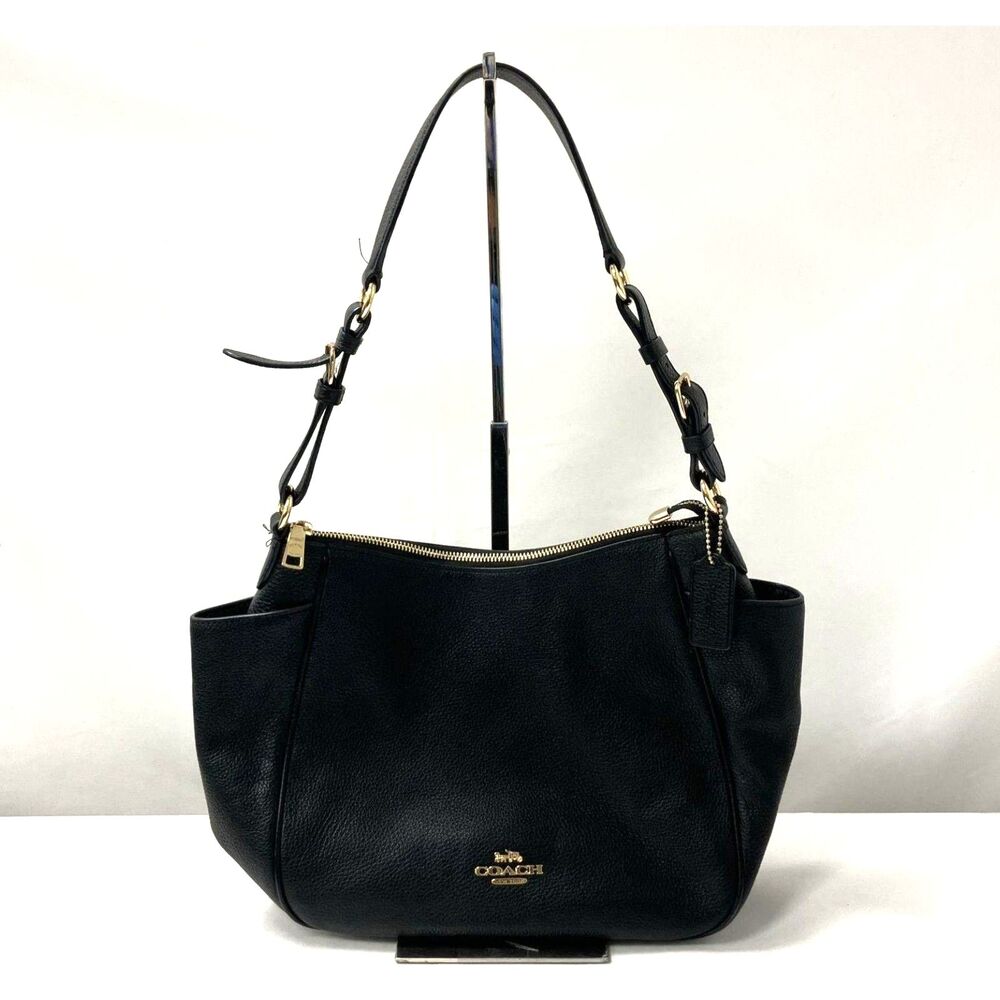 Authenticated Coach Rori Black Refined Pebble Leather Shoulder Bag Handbag
